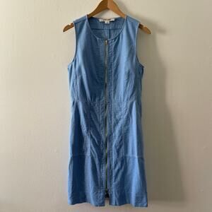 Diane Von Furstenberg Dress Womens 10 Blue Linen Blend Classic Coastal Preppy